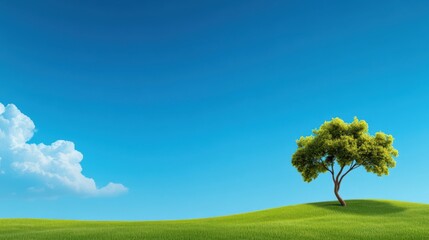 [Outdoor picnics spots healthy picnic] Serenene Sunny Hillside Landscape with Tree Under Clear Blue Sky
