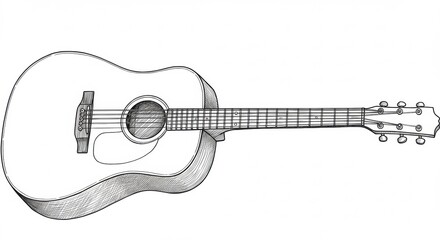 Fototapeta premium Acoustic guitar hand drawn illustration perfect for music projects design or print elegant and detailed sketch