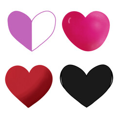set of hearts isolated on white background, Love heart painting isolated element illustration collection. Happy valentine day concept.