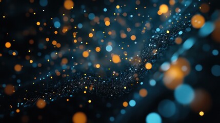 Fototapeta premium Dark background with floating virus particles surrounded by digital data, covid, biotechnology and pandemic analytics concept.