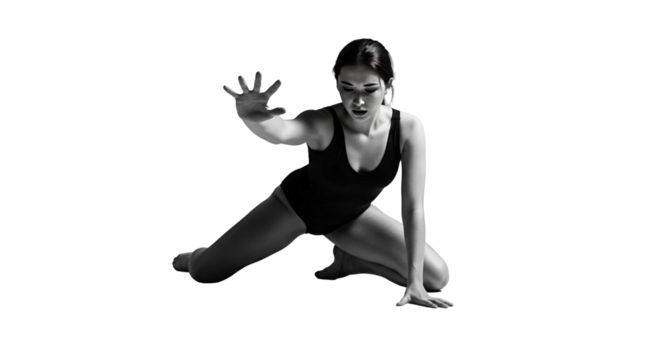 Young Dancer Sliding on Knees with Outstretched Arm