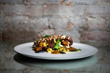 Elegant Seafood Platter Grilled Octopus Mussels and Fresh Ingredients