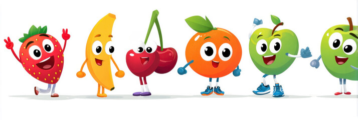 Fototapeta premium Cartoon fruits showcasing cheerful expressions and lively personalities
