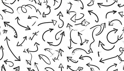 Naklejka premium Hand drawn curved arrows seamless pattern Sketch doodle style Texture of pointers 