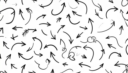 Hand drawn curved arrows seamless pattern Sketch doodle style Texture of pointers 