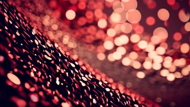 A shimmering stream of red sequins and glowing lights gently drifts in slow motion