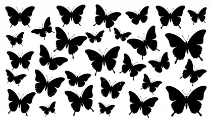 Set of various forms of butterflies silhouettes