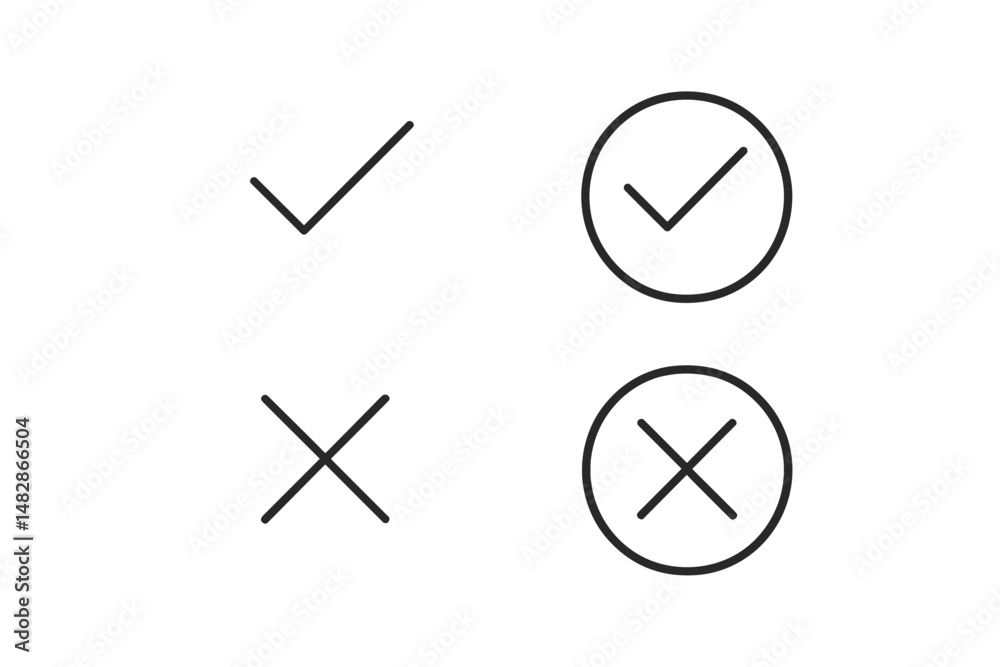 Aufkleber symbols representing affirmation and negation in minimalist style on a white background