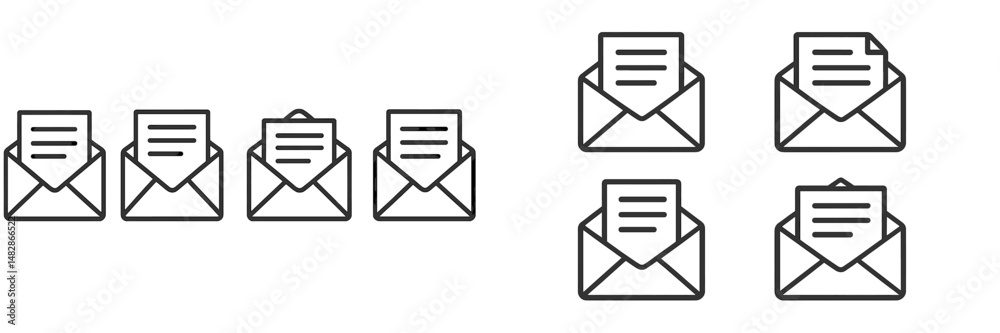 Poster email symbols representing communication concepts with different styles and arrangements in a simple