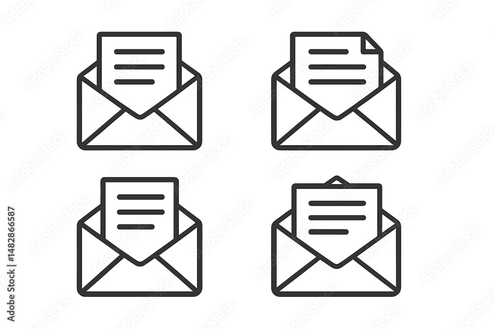 Leinwandbilder four outlines of envelopes with documents in various positions representing communication and corres