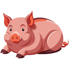 Lying pig cartoon vector farm animal

