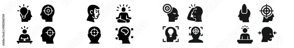 Poster Mindfulness and mental focus symbols display various mental wellness practices and meditation techniques in a modern design