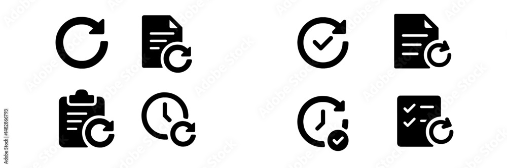 Poster icons representing document processing and task management in a modern workspace environment