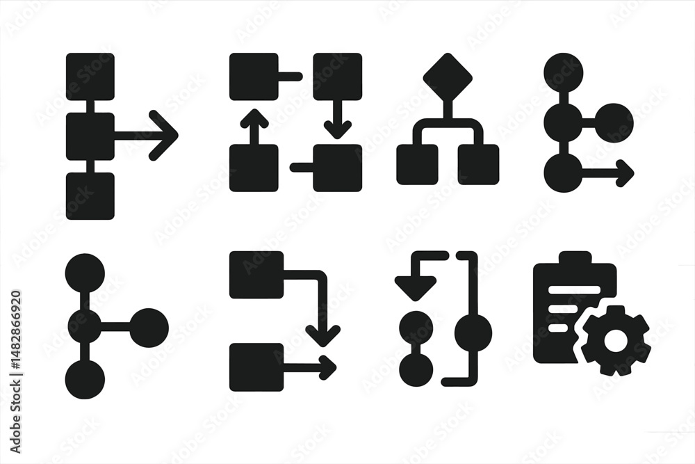Poster flowchart symbols for visualizing processes and workflows in various applications and industries
