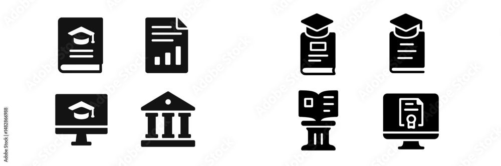 Aufkleber university education icons showcasing various aspects of learning, documentation, and achievement in