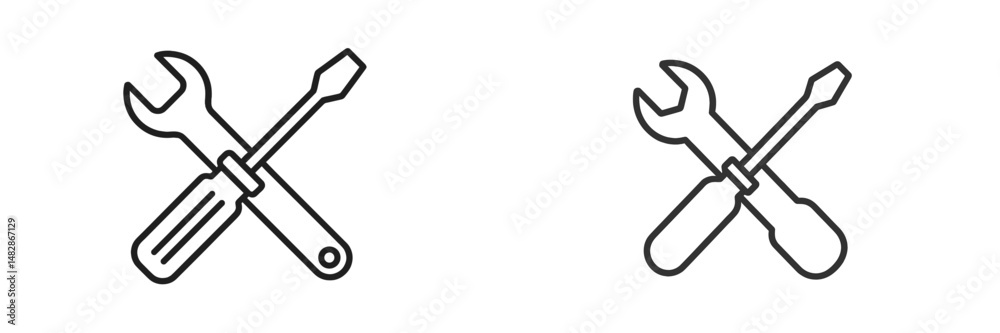 Poster crossed tools with wrench and screwdriver, symbolizing repair and maintenance services in a simple l