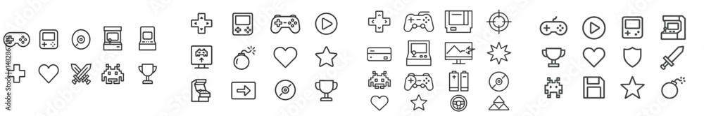 Aufkleber gaming icons and symbols showing diverse elements of video game culture and activities in modern ent
