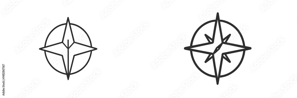 Poster Vector graphic design of two simple compass rose illustrations representing direction and navigation