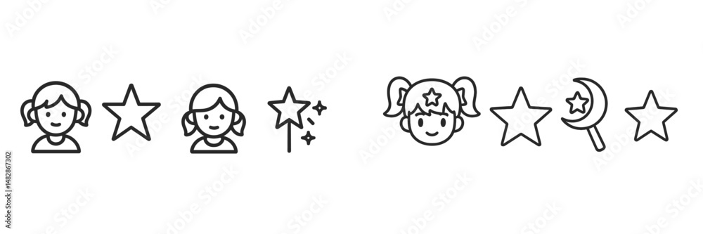 Aufkleber kids engaging with magical elements through playful icons in a whimsical design
