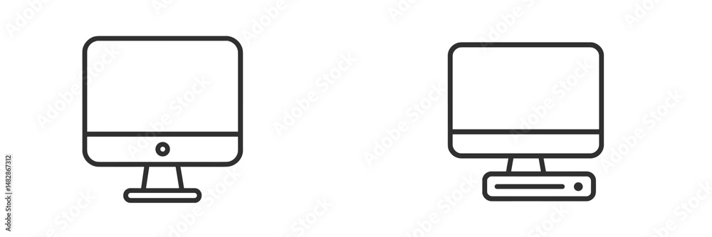 Poster minimalist desktop monitors side by side with simple designs showcasing modern technology and worksp