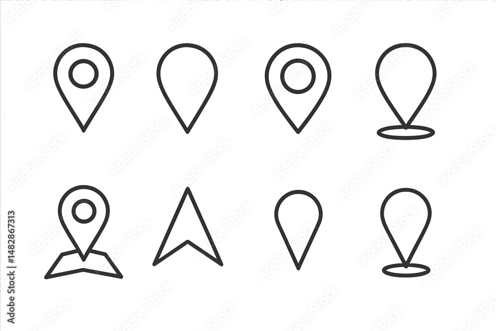 Poster different styles and designs of location markers for map applications and navigation tools