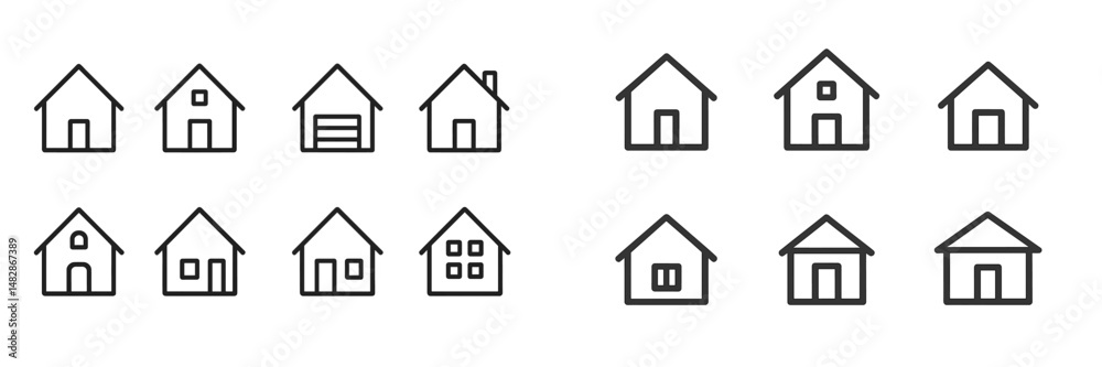 Fototapete various house icons displayed in a grid format showcasing different designs and styles in a minimali