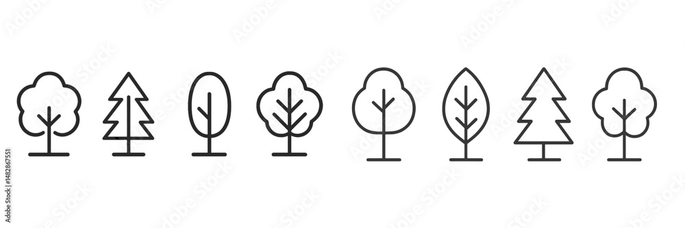 Poster unique collection of tree silhouettes representing various types found in forests and parks
