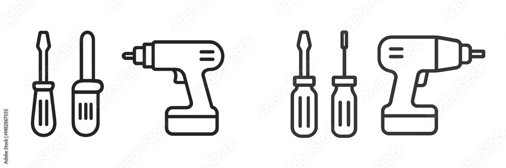Aufkleber Variety of hand tools and power tools displayed on a flat surface in a workshop setting