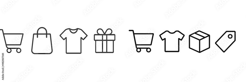Fototapete online shopping icons arranged in a row displaying various retail items and shopping symbols for e-c