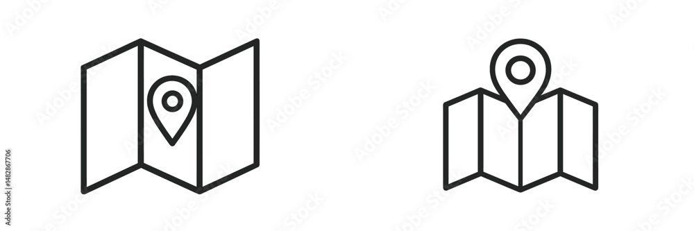 Fototapete Stylized map icons with location markers, representing navigation and travel concepts