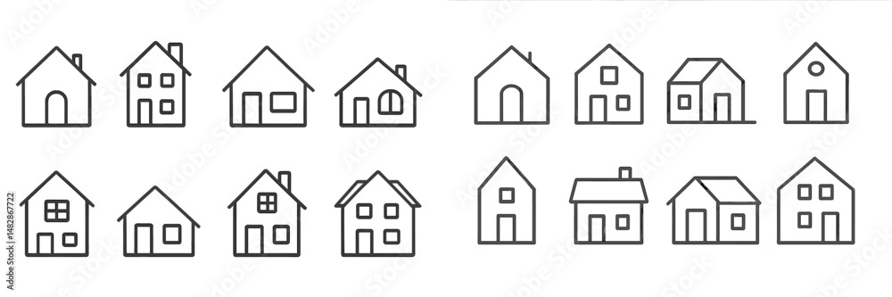 Aufkleber collection of simple house illustrations showcasing different architectural styles and designs in a 