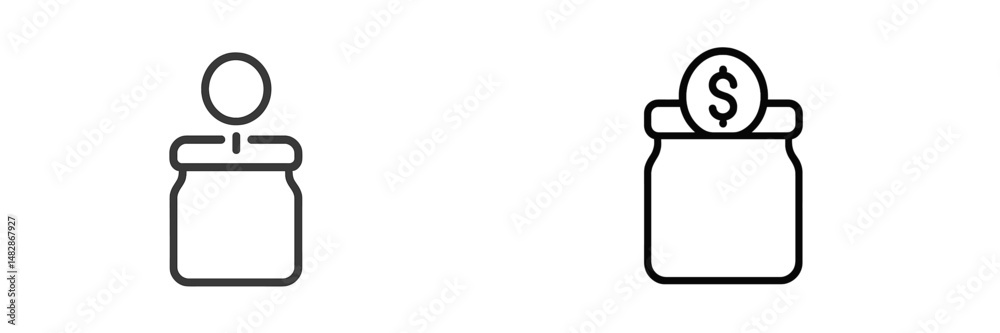 Poster simple line icons representing saving money and investment options in a clean design, suitable for f