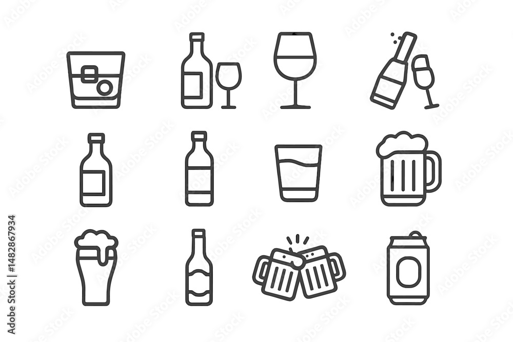 Aufkleber assortment of beverage illustrations showcasing drinks and casual refreshments at a gathering or eve