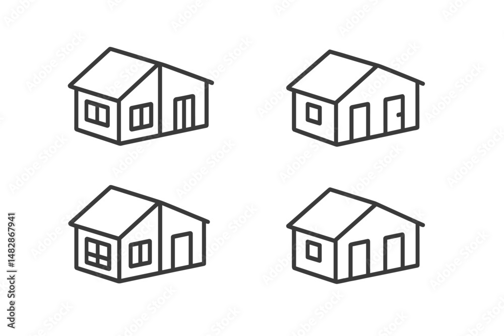 Poster Examples of simple house designs showcasing various architectural features and layouts in a minimalist style