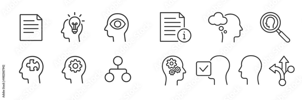 Leinwandbilder Creative icons representing brainstorming, problem-solving, and information processing in a minimalist design studio environment