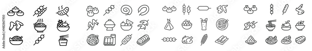 Poster various food icons displayed in a vector style design, representing diverse cuisines around the worl
