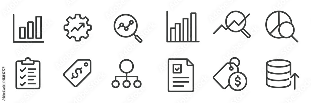 Poster data visualization elements showing various financial and analytical trends in a simple design