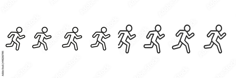 Poster Dynamic series of running figures illustrating movement in a linear progression at a minimalistic design