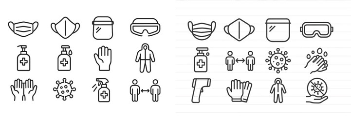 Fototapeta premium Collection of health and safety icons illustrating pandemic precautions and hygiene practices in a clear format
