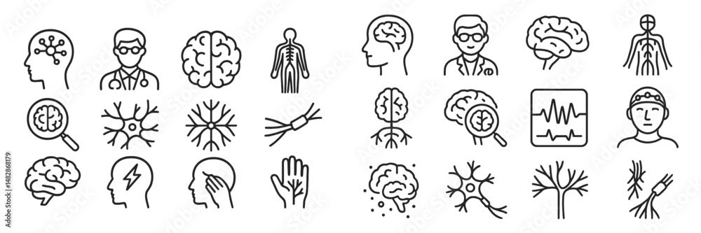 Aufkleber illustrations depicting the anatomy and functions of the human brain and nervous system in a scienti