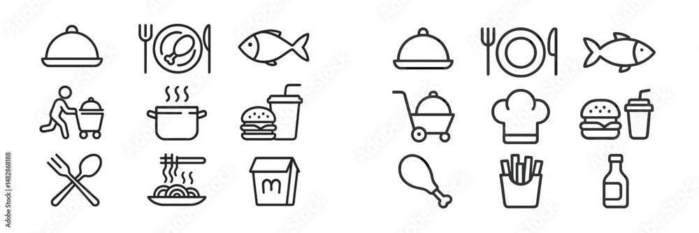 Aufkleber Culinary elements illustrating various food types and dining experiences in a vibrant and diverse setting