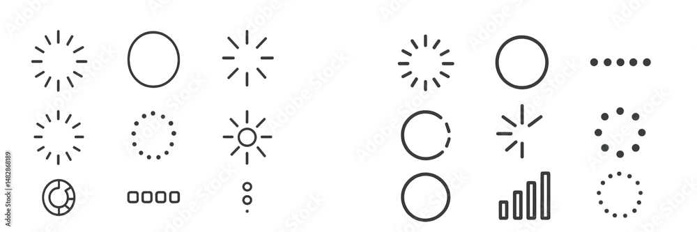 Poster various circular symbols representing loading indicators and progress in user interfaces displayed o