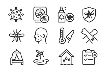 Mosquito prevention icons illustrate steps to protect against bites and spread of disease