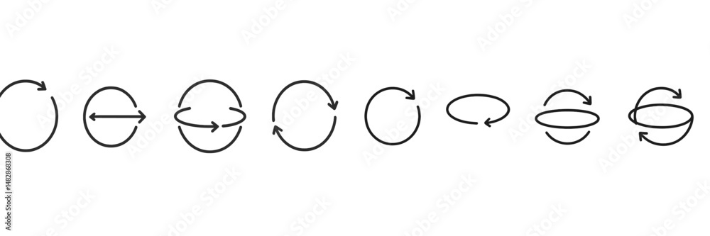 Aufkleber Various circular motion symbols demonstrating directional change and rotation principles in a simple graphic format