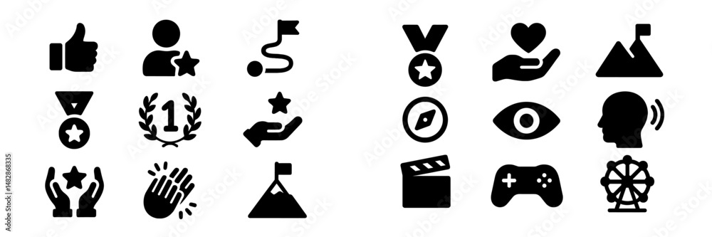 Poster Icons representing achievements and hobbies in a vector style suitable for digital applications used in various creative projects