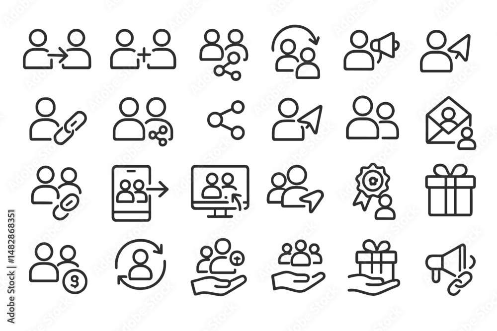 Aufkleber various icons representing social connections and interactions, illustrating networking and communic
