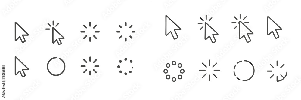 Poster various cursor designs depicting different loading and interaction states displayed on a plain backg
