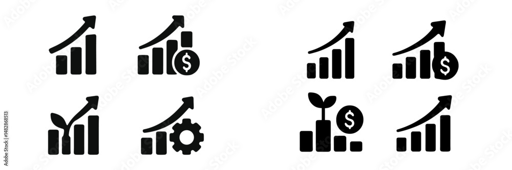 Aufkleber graphical symbols representing growth, finance, and business development in a digital format