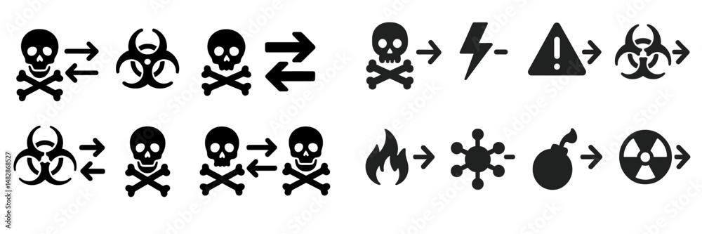 Aufkleber symbols representing hazards and dangers associated with toxic substances in industrial settings