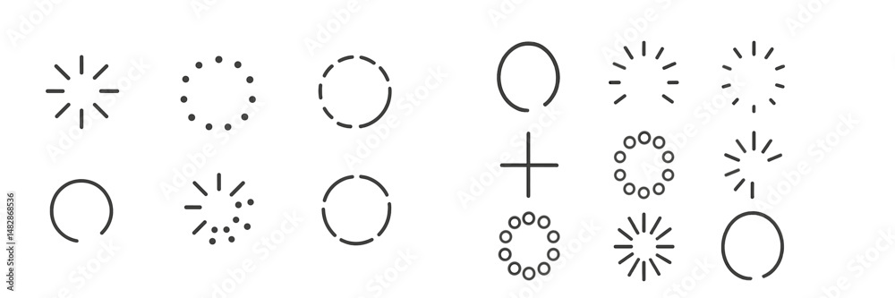 Poster various loading indicators designed for user interfaces seen in a minimalist style on a clean backgr